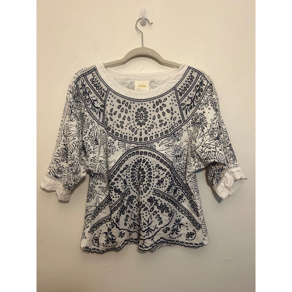 Maeve White and Black Patterned Blouse